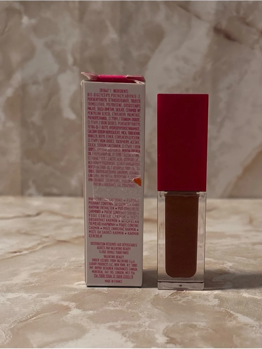 Valentino Puffer Lip Gloss in Warm Brown with Pink Cap